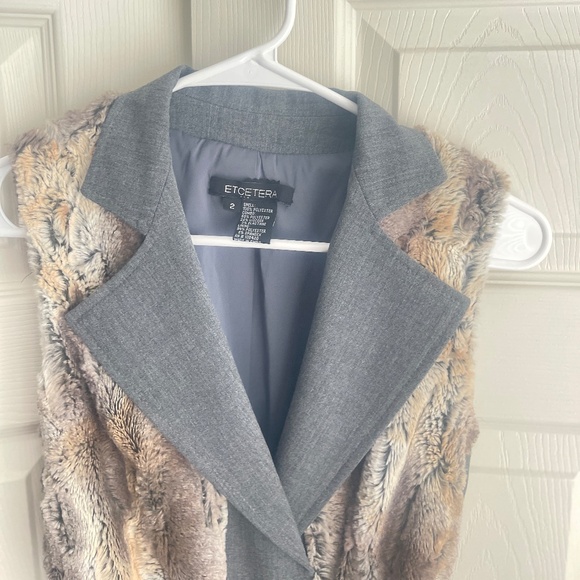 Etcetera women's brown and gray based belted faux fur vest. #445 - Picture 8 of 15